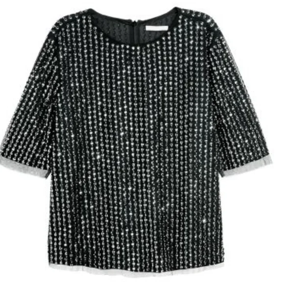 🄷&🄼 Straight-cut, short-sleeved blouse in sequin Size 8 - Picture 5 of 12
